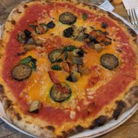 Vegan pizza with aubergine and courgette at  Chapter Canterbury in Canterbury