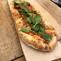 Whole meal dough with v-cheese, tomatoes, sweetcorn, broccoli and fresh spinach  at Pizzatopia in Krakow