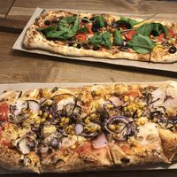 Bottom was whole grain with potato, onion, vegan cheese and corn. at Pizzatopia in Krakow