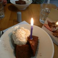 Birthday brownie! at Potato Tomato - The Eatery in Whitstable