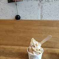 Pistashio and crumbled salt soft vegan ice cream at Ballon in Tokyo