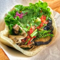 Falafel sandwich w/cilantro topping at Ballon in Tokyo