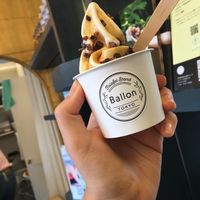 Soft serve with caramel sauce and cocoa nibs ✨ at Ballon in Tokyo