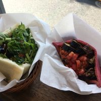 Cilantro falafel sandwich and beet falafel sandwich.  at Ballon in Tokyo