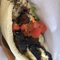 Lunch set with falafel sandwich, tomato soup and drink ¥1200  at Ballon in Tokyo