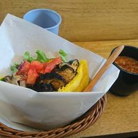 Large falafel sandwich set with special turmeric bread and extra harissa! at Ballon in Tokyo