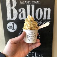Vegan soft cream with pistachio topping. DELICIOUS! 🥰 at Ballon in Tokyo