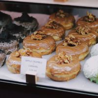 The left is one of my favorites 🍫🍋 at Donut Shop in Prague