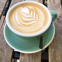 Vegan Almond Milk Latte at Donut Shop in Prague