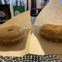 Lemon donut (left) & peanut butter donut (right) at Donut Shop in Prague