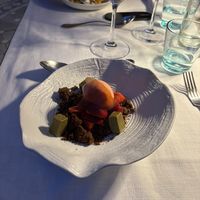Pickled strawberries dessert  at Cal Reiet's Table in Mallorca