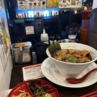 Vegan garlic oil ramen with soy meat   at Kyushu Jangara Ramen - Harajuku in Tokyo