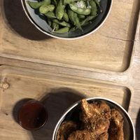 Vegan BBQ cauliflower wings (seasonal) & edamame starter   at Beaver Brewing Company in Vienna
