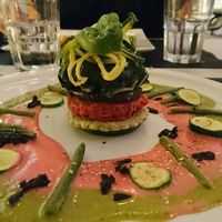 choux farci légumes, palet de pois chiche grillé, spaghetti de courgettes  at Annadata in Saint-malo