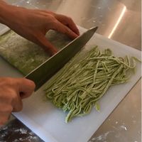 Making basil sobs- delicious! at Hoshi no Tane in Okinawa