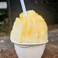 Coconut shave ice -lilikoi and mango syrup at Coconut Caboose in Paia