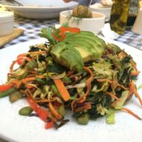 Asked for something vegan with avocado and asparagus and the side "freshly boiled potatoes", got this great stir fry with balsamic. at Restaurant Wonder in Rhodes