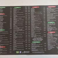 The menu at Antonio Pizza & Pasta in Rhodes