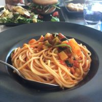 Pasta with tomato sauce, pineapple and spinach at Antonio Pizza & Pasta in Rhodes