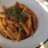 Spaghetti with tomato sauce (specify no animal products), plain but tasty at Antonio Pizza & Pasta in Rhodes