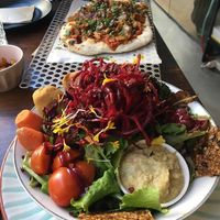 delicious giant salad with dry falafel November 2017 at Superchulo in Madrid
