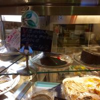 Display fridge. Vegan cakes clearly marked 'vegan'. at Beach House Cafe in Great Yarmouth