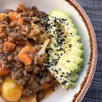 Lentils with avocado  at Organic Caffe in Estoril