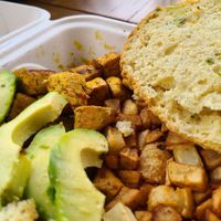 Tofu with hash browns and biscuits at The Nova Cafe in Bozeman