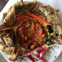 Tahini and Fava Bean Bread Plate at Elf Cafe in Los Angeles