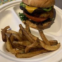 Western burger and fries at E Burger in Columbus