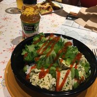 Wok with rice, broccoli, tofu and sriracha at Canyon Lodge Cafeteria in Yellowstone National Park