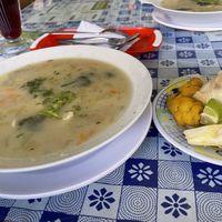 Soup of the day and a salad buffett  at Comedor Vegetariano in Cusco