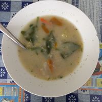 Soup of lunch menu at Comedor Vegetariano in Cusco