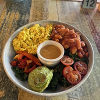 Breakfast burrito in a bowl  at Buddha Bowl Cafe in Newtown