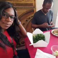 Me and my hubby enjoying a little Kale salad and Qui no a stir fry while at EBN's Vegan Cuisine. at EBN's Vegan Cuisine in Charlotte