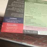 Menu at Foodilic in Brighton