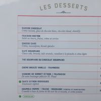 Menu summer 17 - desserts with two vegan options (last two). They forgot the green dot for the last one but it's vegan as well. at Le Sarah B in Vannes
