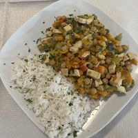 Vegan pan with tofu and basmati rice (padellata vegan)  at Pizzeria 4s in Cividale Del Friuli