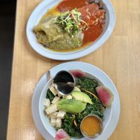 Vegan breakfast burrito + vegan Buddha Bowl  at Sweetwater Harvest Kitchen in Santa Fe