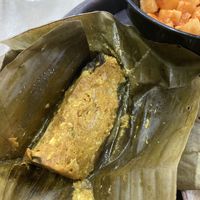 Otak Otak. Filled banana leaf. Inside. Delicious  at Evergreen Vegetarian House 长青素食之家 in Penang