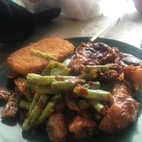 Hash brown, beans, tempe - all so delish!! at Evergreen Vegetarian House 长青素食之家 in Penang