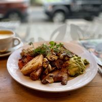 Tumeric oat latte & Vegan full English brekkie !  at Cafe Thrive in Southampton