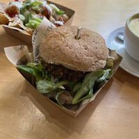 The whole food burger: lentil base with pesto.  at Cafe Thrive in Southampton