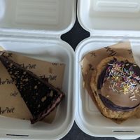 The most decadent, delicious sweet treats, zillionaire shortbread slice and a cookie sandwich.  at Cafe Thrive in Southampton