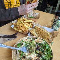 Meaty burger with chips
Garlic bread
Big thrive bowl  at Cafe Thrive in Southampton