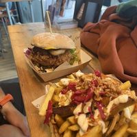 Stacked chick’n burger   at Cafe Thrive in Southampton