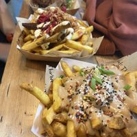 Satay loaded fries  at Cafe Thrive in Southampton