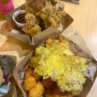 chicken and waffle,
pizza tots at Cafe Thrive in Southampton