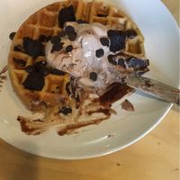 Waffles, ice cream, chocolate drops and chocolate brownies!! at Cafe Thrive in Southampton