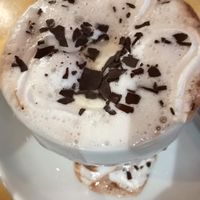 Small hot chocolate with almond milk, cream, marshmallows and chocolate  at Cafe Thrive in Southampton